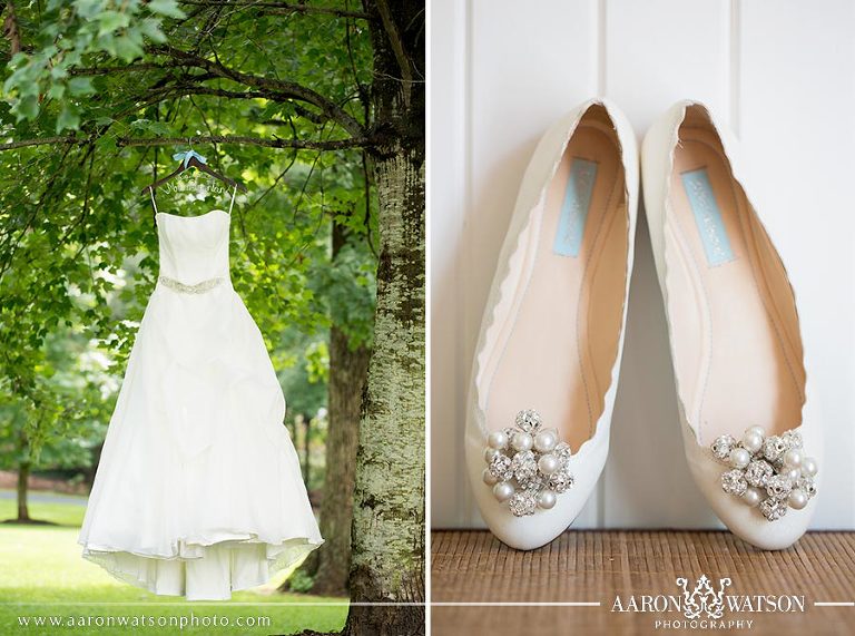 wedding dress and ballet flats