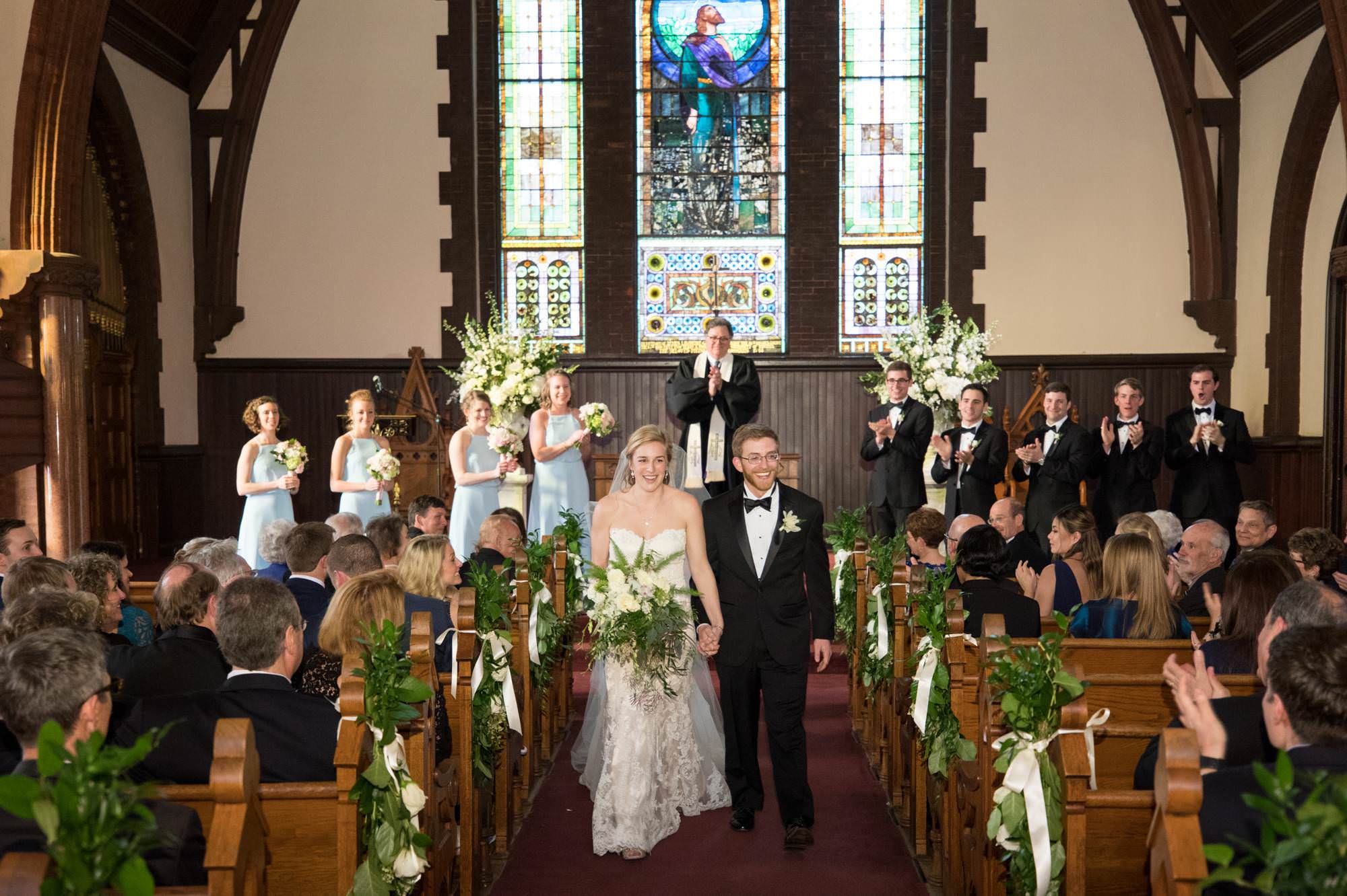UVA Chapel Wedding Ceremony Bride and Groom