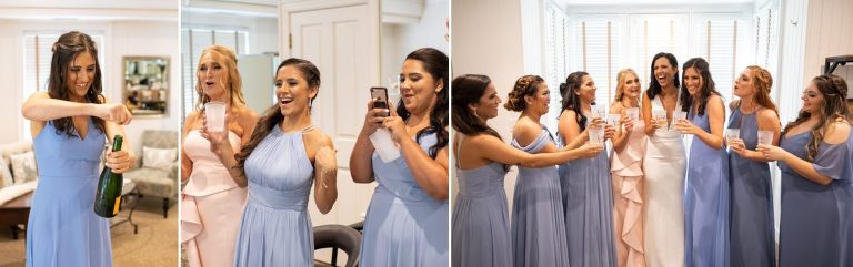 Bridesmaids Popping Champagne Keswick Vineyards