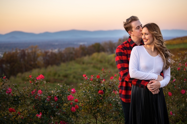 Sunset engagement session at Carter Mountain Orchard