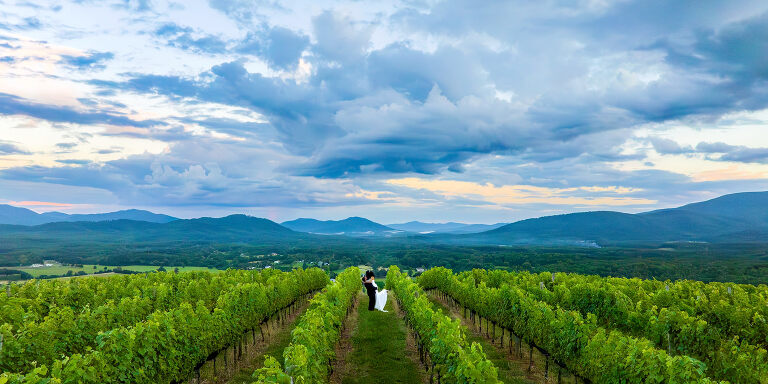Wine & Country Weddings best Cville wedding photographer veritas vineyards wedding aerial drone shot