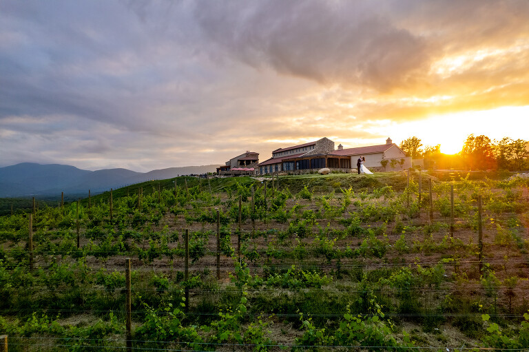 sunset engagement photography ideas Hazy mountain vineyards