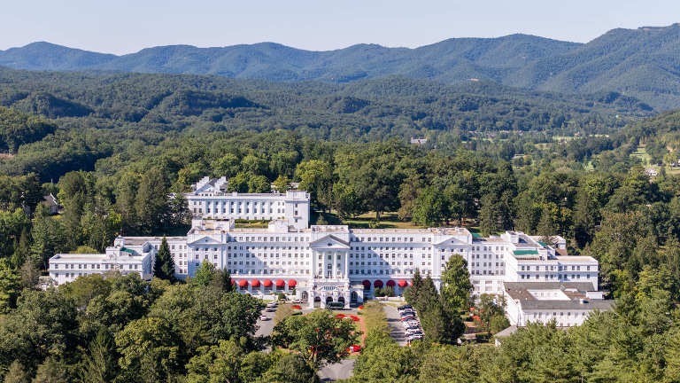 the greenbrier resort aerial drone shot