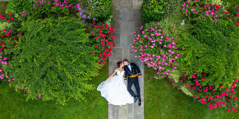 summer wedding drone shot