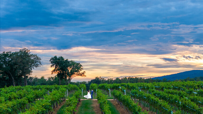 aerial wedding photo sunset keswick vineyards photo